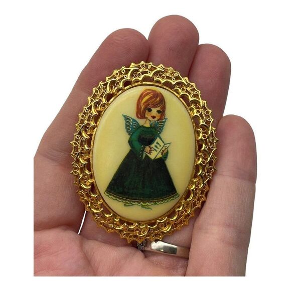 Vintage Signed Tancer II Christmas Brooch Angel Oval - Picture 4 of 7
